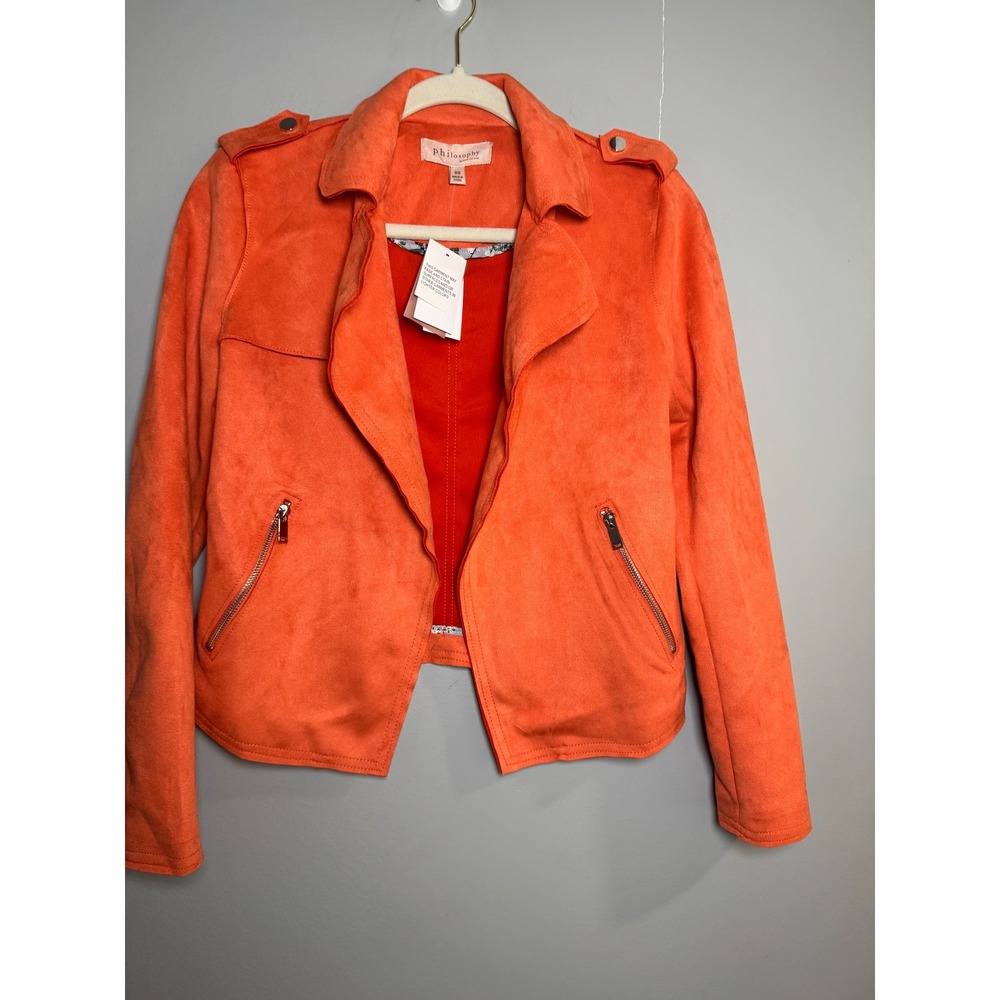 Philosophy Republic Clothing Orange Faux Suede Moto Jacket Womens‎ XS Cut Sewn